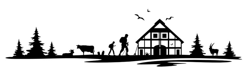 Silhouette Haus und Wanderer © SimpLine