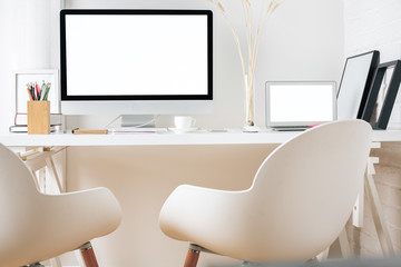 Modern workplace with white devices