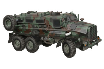 Truck camouflaged armored transport defense vehicle. 3D rendering