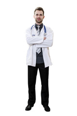Handsome young doctor on a white background