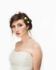 Pretty young woman with Wreath of Pink Flowers