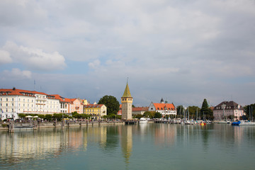 View at the harbour of Lindau at the Bodensee, Germany.