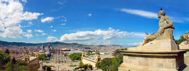 Spectacular panoramic view of Barcelona from Montjuic, Spain