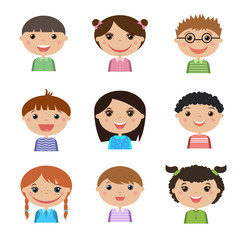 Set of diverse male and female avatars. Simple flat cartoon style.