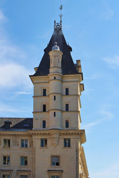 View on castle roof corner, paris city, france