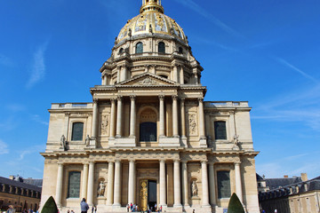 Fototapeta na wymiar View on napoleon grave building, blue sky, paris city, france