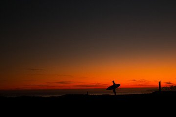 California surfer at sunset