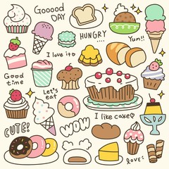 Set of Cute Bakery, Pastry and Dessert Doodle
