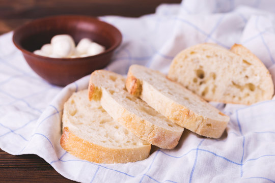 Sliced wheat bread and mozzarella. Healthy food