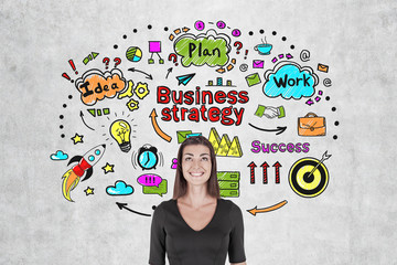 Cheerful woman and business strategy