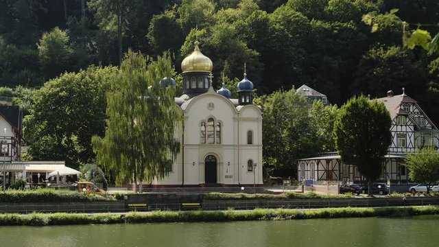 The russian chappel Bad Ems is a healing spa with the Roman source at the River Lahn, Germany, Europe, Aug 2016
