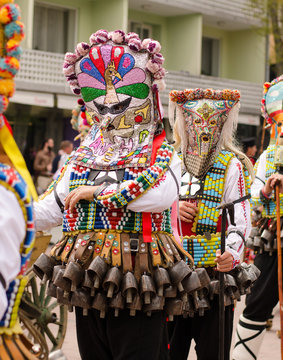 Varna Annual Spring Carnival parade. Kuker man with evil giant colorful mask