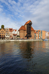 Fototapeta na wymiar Poland, Pomeranian Voivodeship, Gdansk, Old Town, Motlawa River and Medieval Port Crane Zuraw