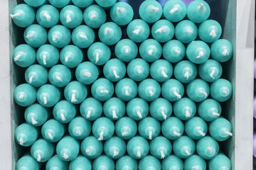 Stacked candles on dsplay.