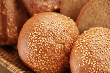 Fresh buns with sesame, closeup