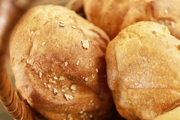 Different fresh bread loaves, closeup