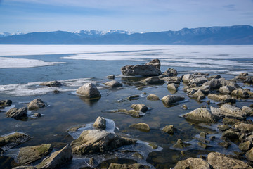 Fototapeta na wymiar Spring in the south of Lake Baikal near Circum-Baikal railroad