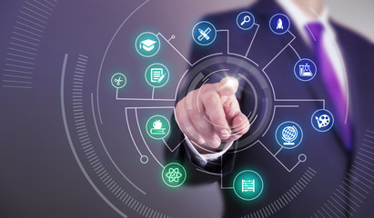 Obraz premium Business man touch screen concept - Education