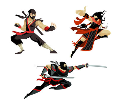 three deadly assassin ninja woman and men