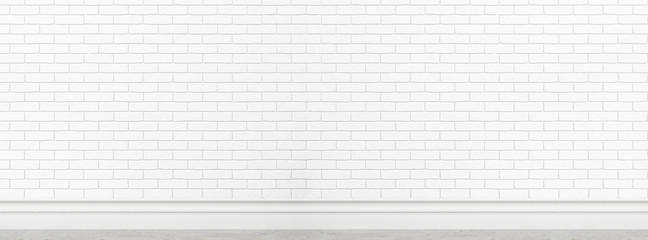 Old white brick wall texture for background usage as a backdrop wide screen banner design mockup