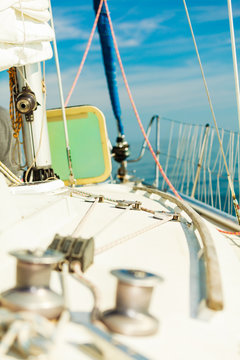 Yacht capstan on sailing boat during cruise