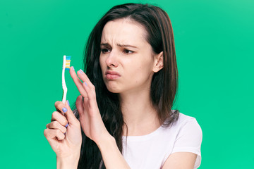 Obraz premium green background, toothbrush, emotions...