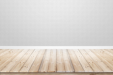 Empty room interior with gray concrete wall and wood floor