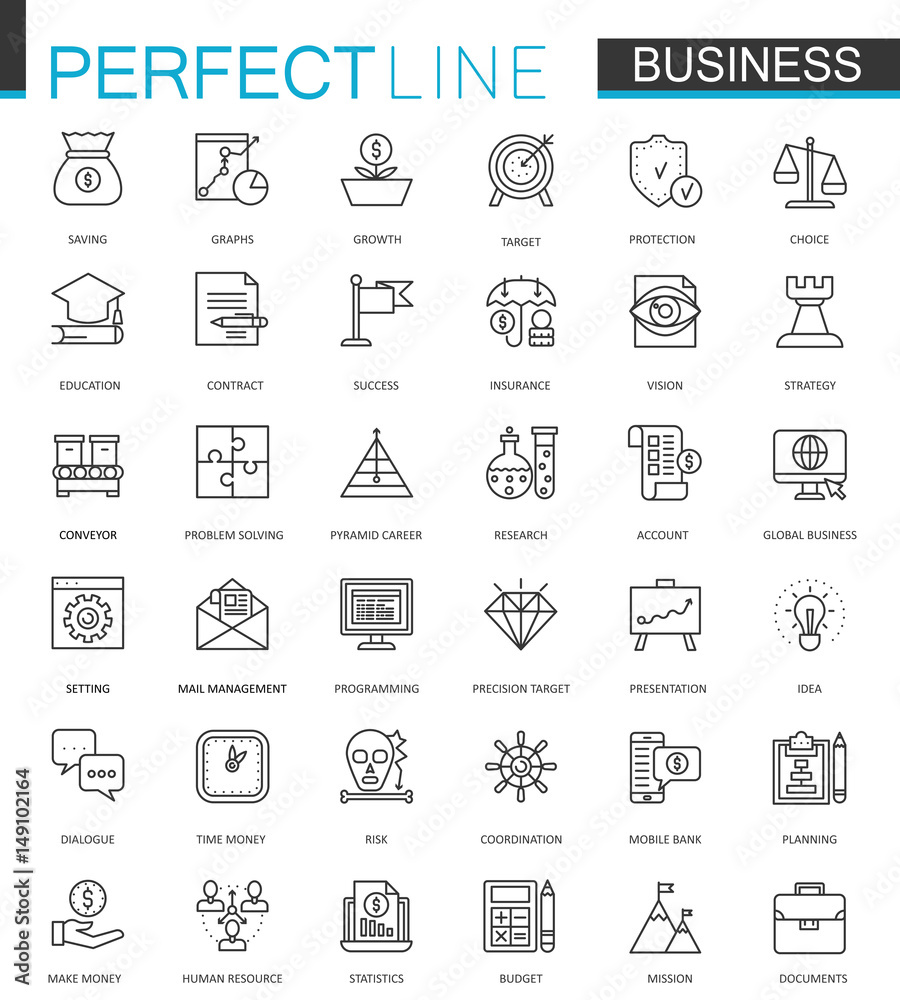 Poster business thin line web icons set. outline stroke icon design.
