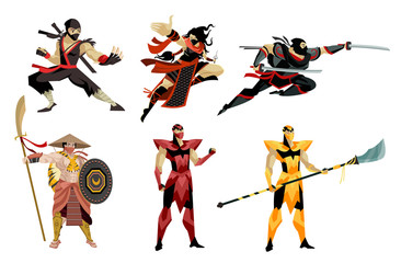 ninja warriors with swords and spears © matiasdelcarmine