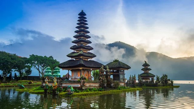 Timelapse of Pura Ulun Danu Bratan Temple, Bali, Indonesia.