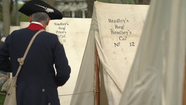 Revolutionary War commander enters and exits tent