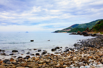 Fototapeta na wymiar Nha Trang beach, Khanh Hoa, Vietnam. Near Pham Van Dong (657) highway. Nha Trang is well known for its beaches and scuba diving and has developed into a destination for international tourists.