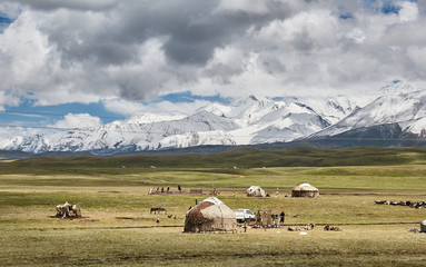 Nomad yurt in the mountain valley of Central Asia
