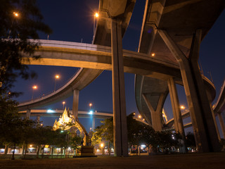 Bhumibol suspension bridge in Bangkok City Thailand, also known as the Industrial Ring Road Bridge ~ A landmark bridge over Chao Phraya River
