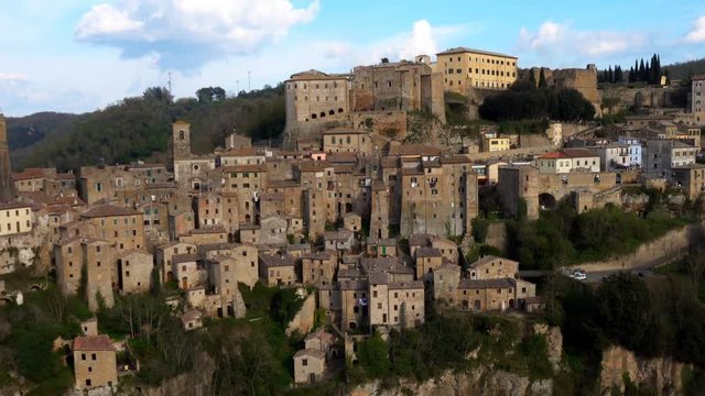view at the old famous tuff city Sorano