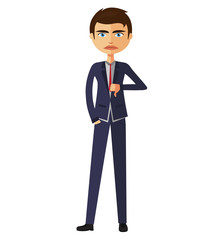 Angry unhappy businessman thumbs down flat cartoon illustration 