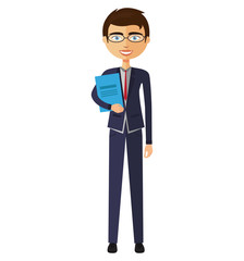 Banker with glasses flat cartoon illustration.