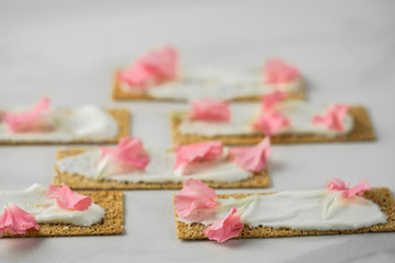 small loafs with soft cheese.