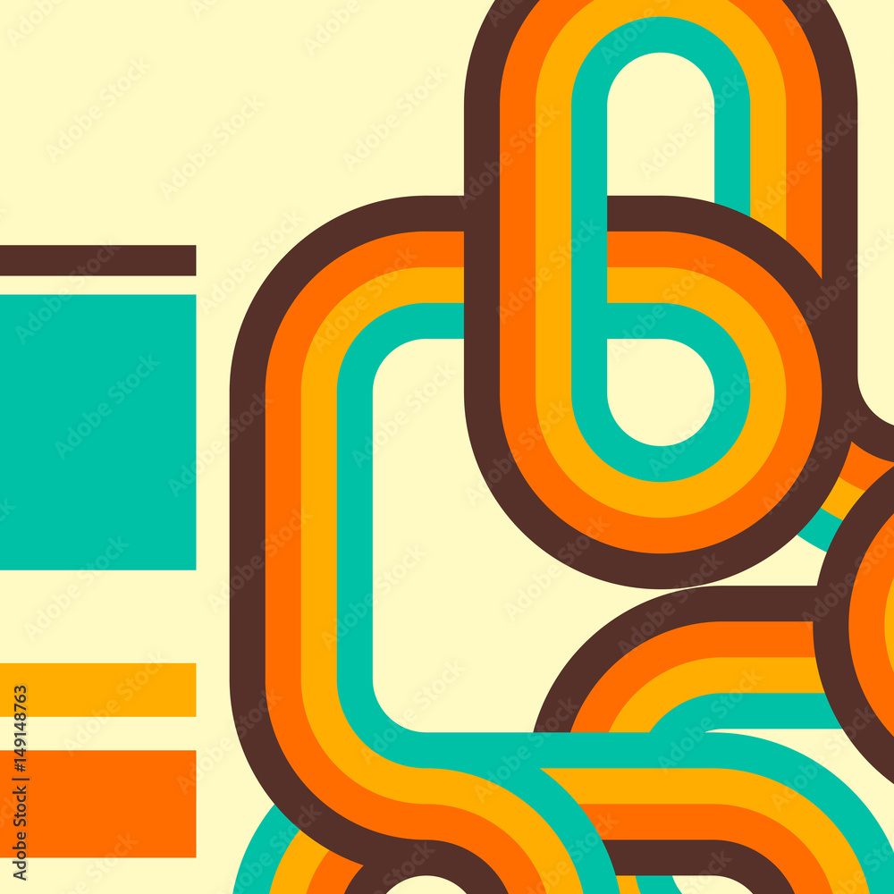 Poster abstract retro background, digital lines and circles, design 70s.