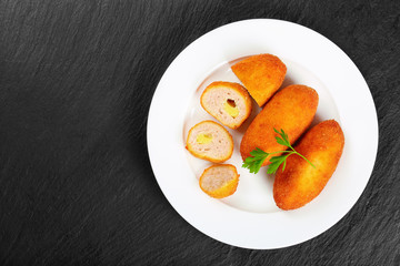 fried Chicken rissole on white plate