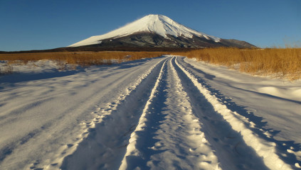 Mt. Fuji chemin enneigé de Nashigahara dans la préfecture de Yamanashi