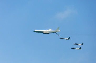 Refueling military aircraft in the sky of Israel