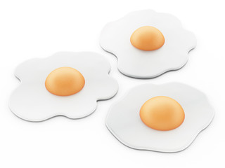 Fried eggs isolated on white background. 3D illustration