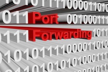 Port forwarding in the form of binary code, 3D illustration