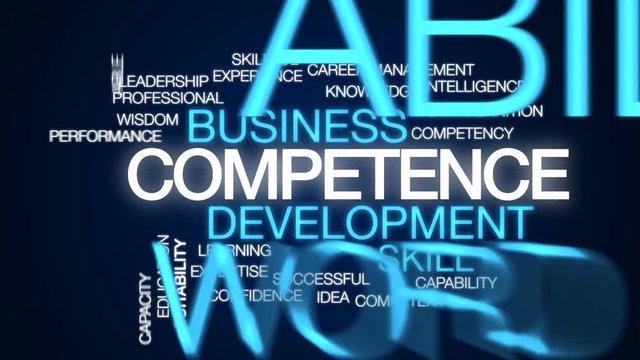 Competence animated word cloud, text design animation.