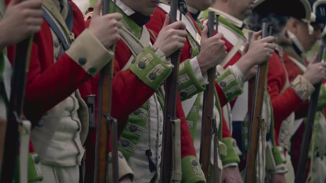 Revolutionary War British soldiers line up