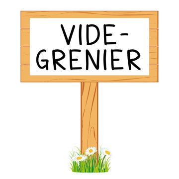 Panneau d'affichage en bois. Ic&ocirc;ne vide-grenier.