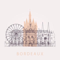 Obraz premium Outline Bordeaux skyline with landmarks. 
