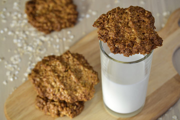 Fresh oatmeal cookies with milk