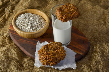 Fresh oatmeal cookies with milk